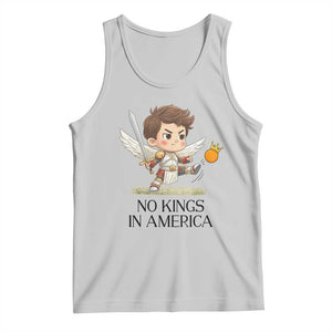 No Kings In America Tank Top Funny Saint Michael Kicking Crown TS12 Ash Print Your Wear