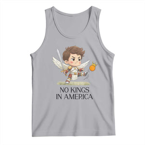 No Kings In America Tank Top Funny Saint Michael Kicking Crown TS12 Athletic Heather Print Your Wear
