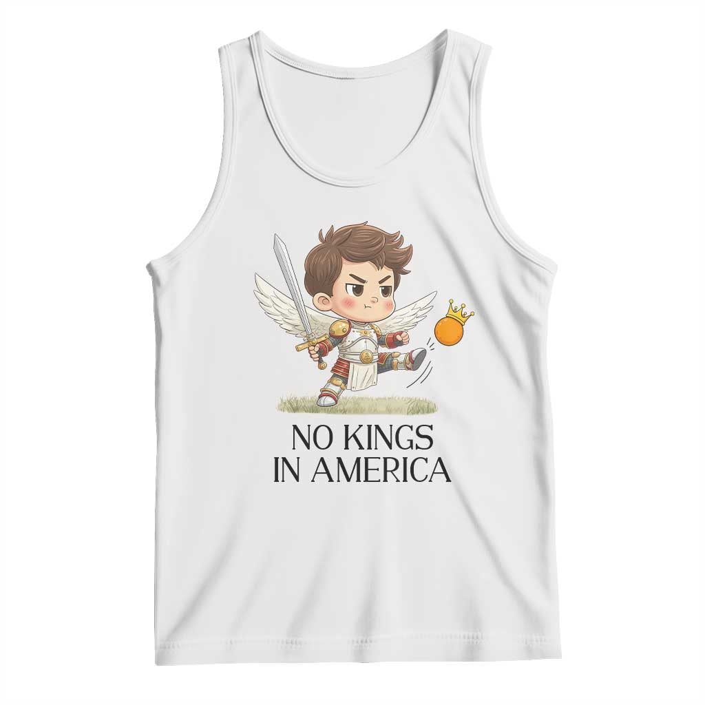 No Kings In America Tank Top Funny Saint Michael Kicking Crown TS12 White Print Your Wear