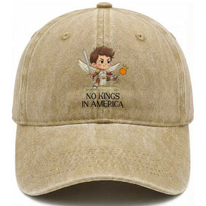 No Kings In America Washed Cotton Baseball Cap Funny Saint Michael Kicking Crown TS12 Print Your Wear