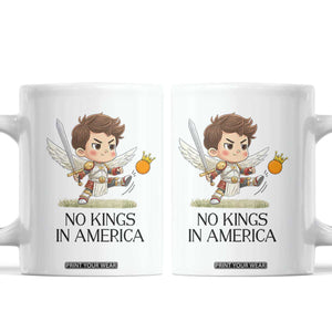 No Kings In America Coffee Mug Funny Saint Michael Kicking Crown TS12 White Print Your Wear