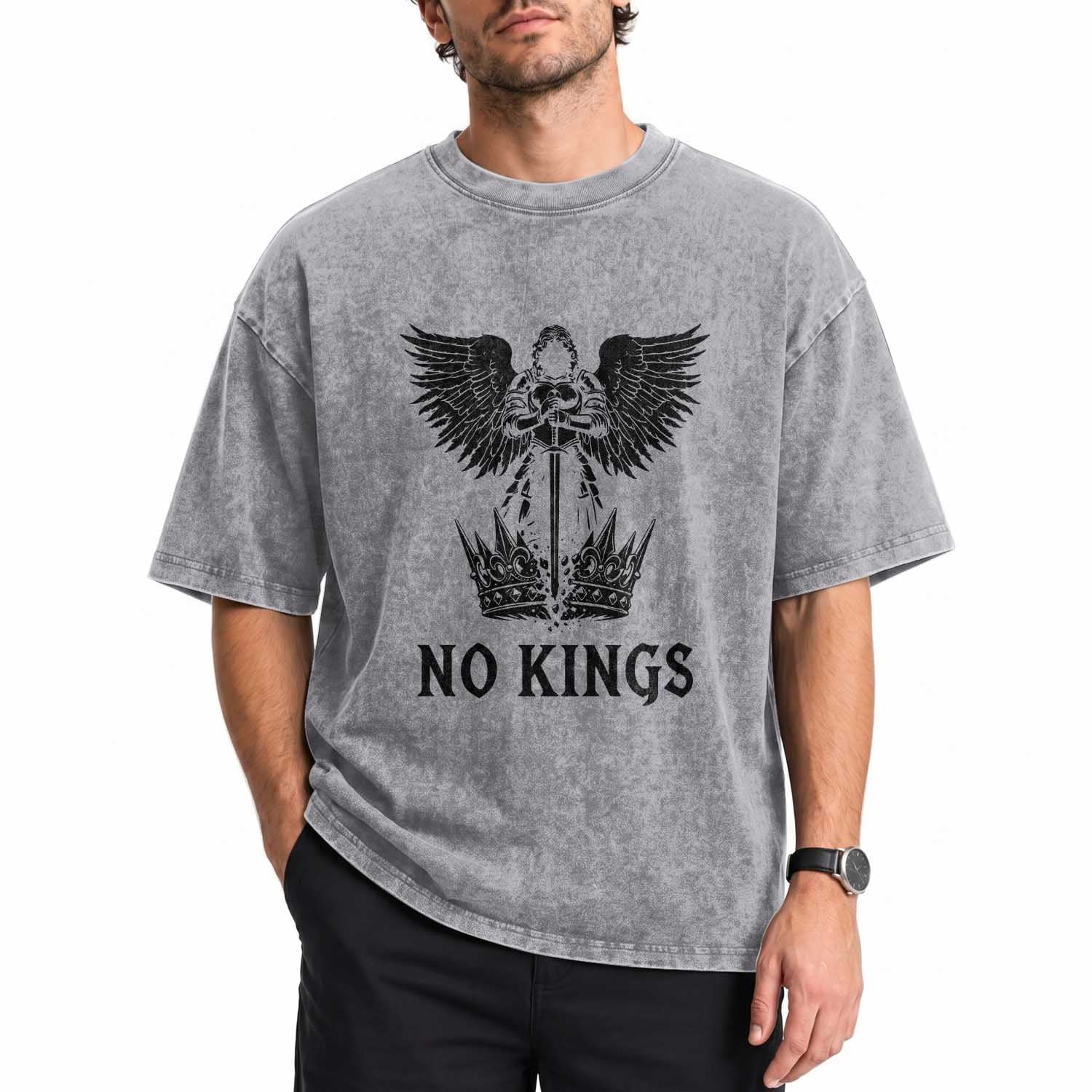 No Kings Washed Cotton T-Shirt St Michael Archangel Victory Over Tyranny