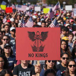 No Kings Protest Sign St Michael Archangel Victory Over Tyranny TS12 Horizontal 18" × 24" Red Print Your Wear