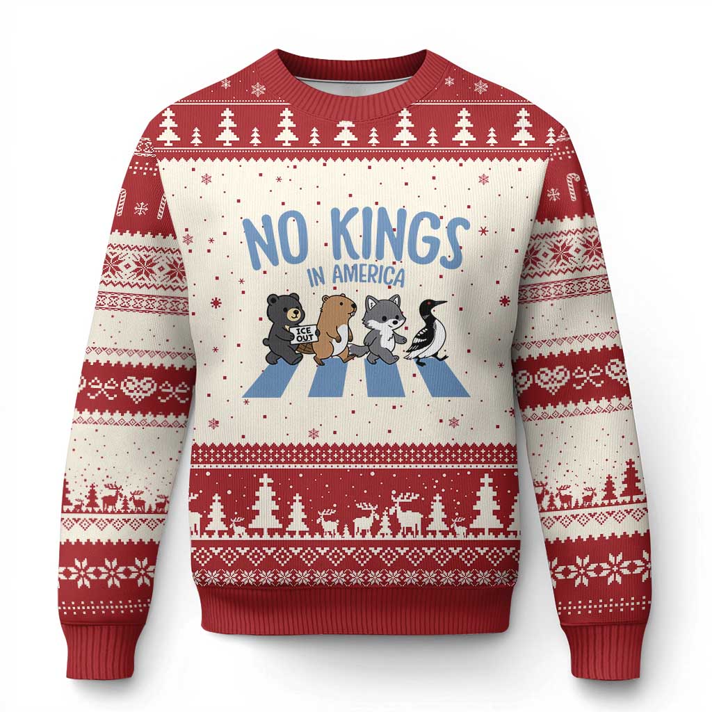 Funny Political No Kings In America Ugly Christmas Sweater Gift For Animal Lovers TS12 Beige Red Print Your Wear