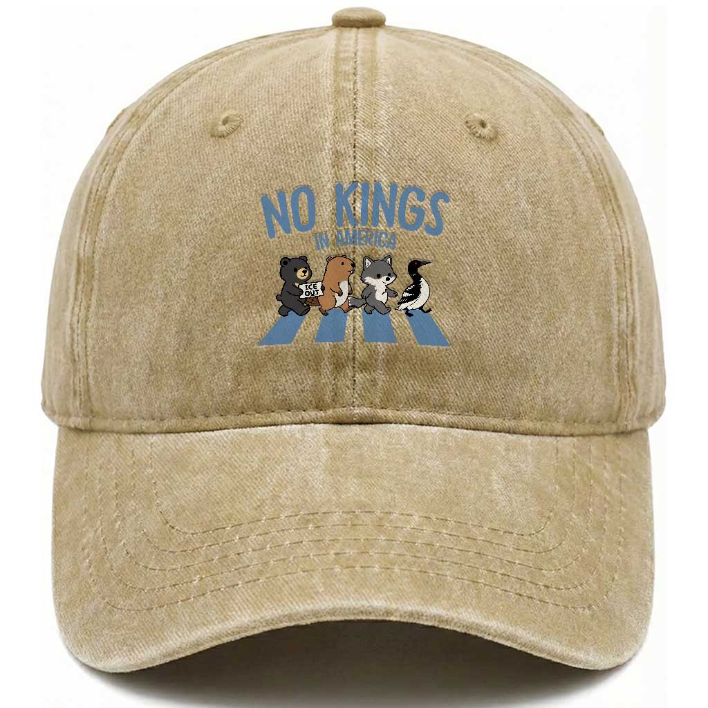 Funny Political No Kings In America Washed Cotton Baseball Cap Gift For Animal Lovers TS12 Print Your Wear