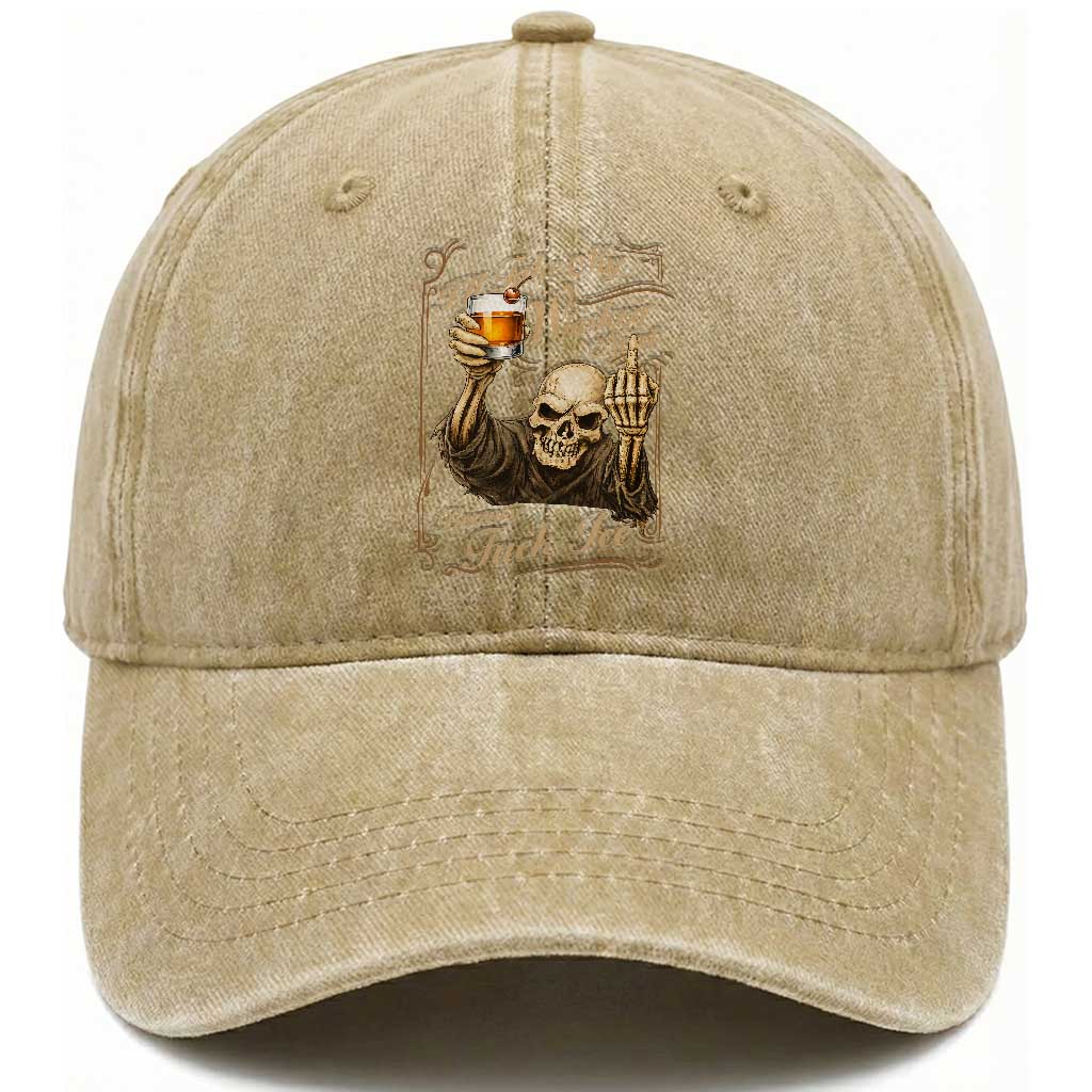 Skeleton Whiskey Washed Cotton Baseball Cap I Will Take My Whiskey Neat No Ice TS12 Print Your Wear