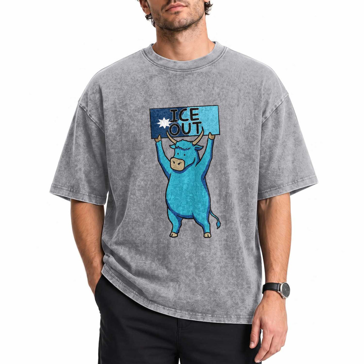 Funny Minnesota Folklore Babe The Blue Ox Washed Cotton T-Shirt Ice Out