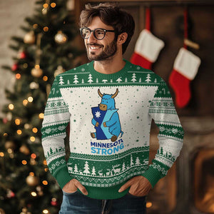 Minnesota Strong Ugly Christmas Sweater Blue Ox Midwest Folklore Heritage TS12 Beige Green Print Your Wear