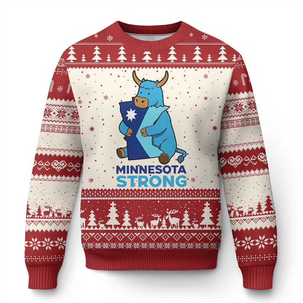 Minnesota Strong Ugly Christmas Sweater Blue Ox Midwest Folklore Heritage TS12 Beige Red Print Your Wear