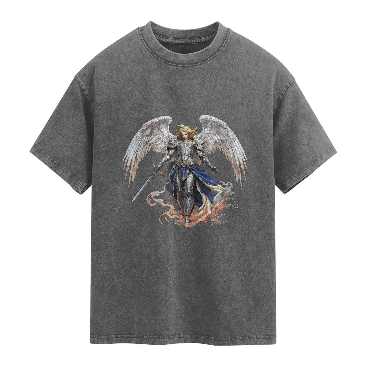 Archangel Saint Michael Warrior Washed Cotton T-Shirt Catholic Protection Gift