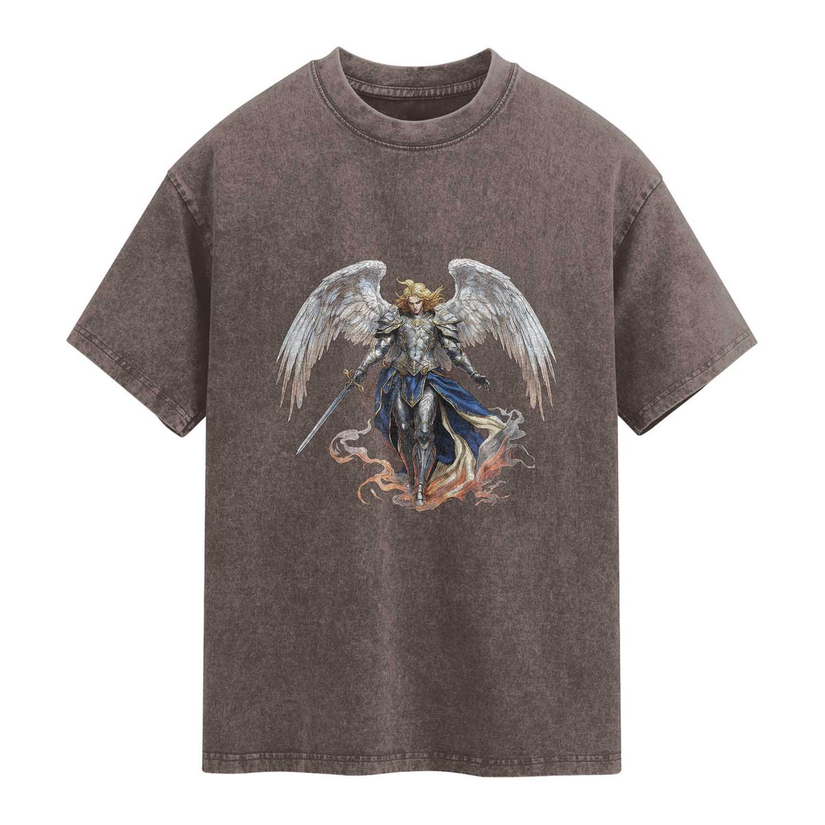 Archangel Saint Michael Warrior Washed Cotton T-Shirt Catholic Protection Gift