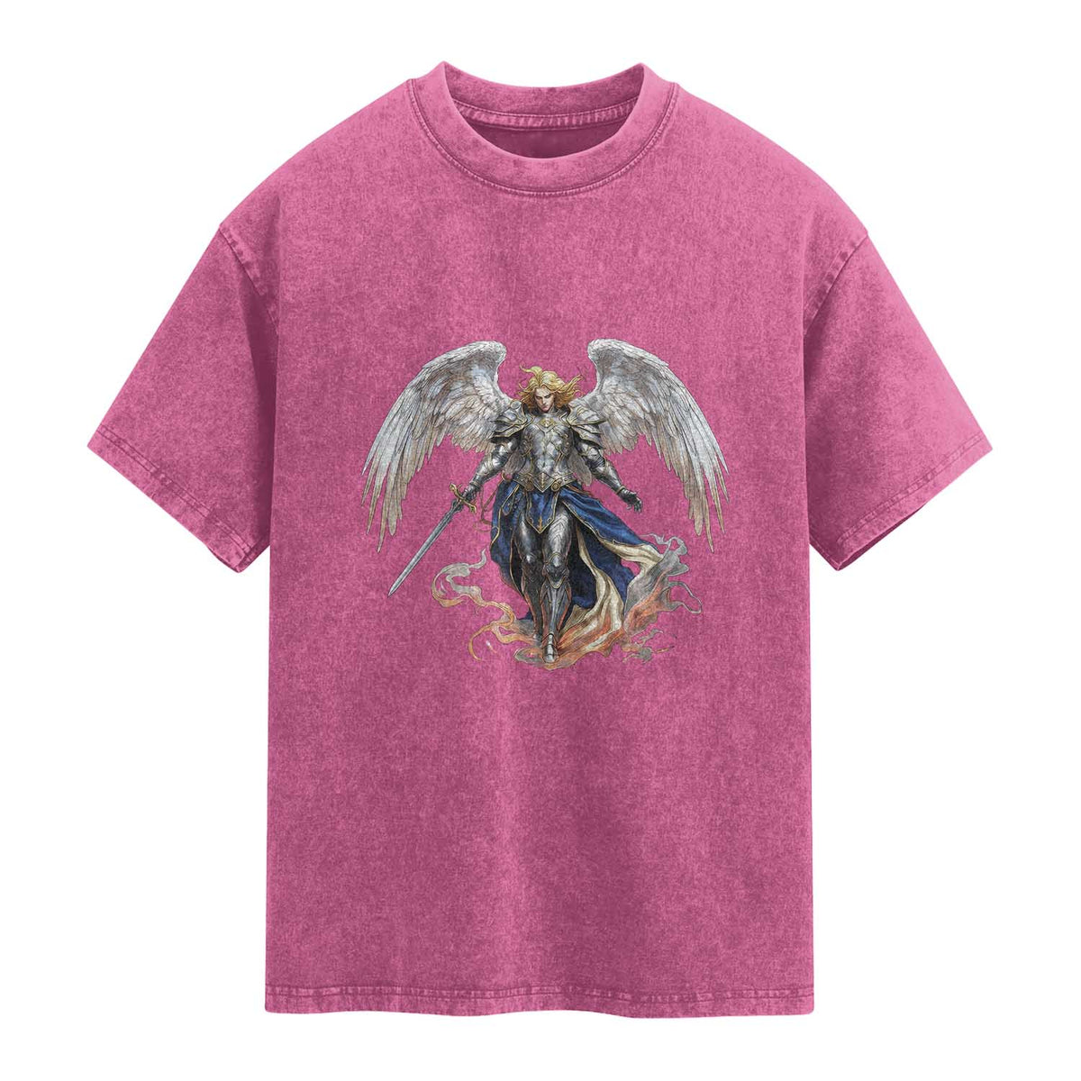 Archangel Saint Michael Warrior Washed Cotton T-Shirt Catholic Protection Gift