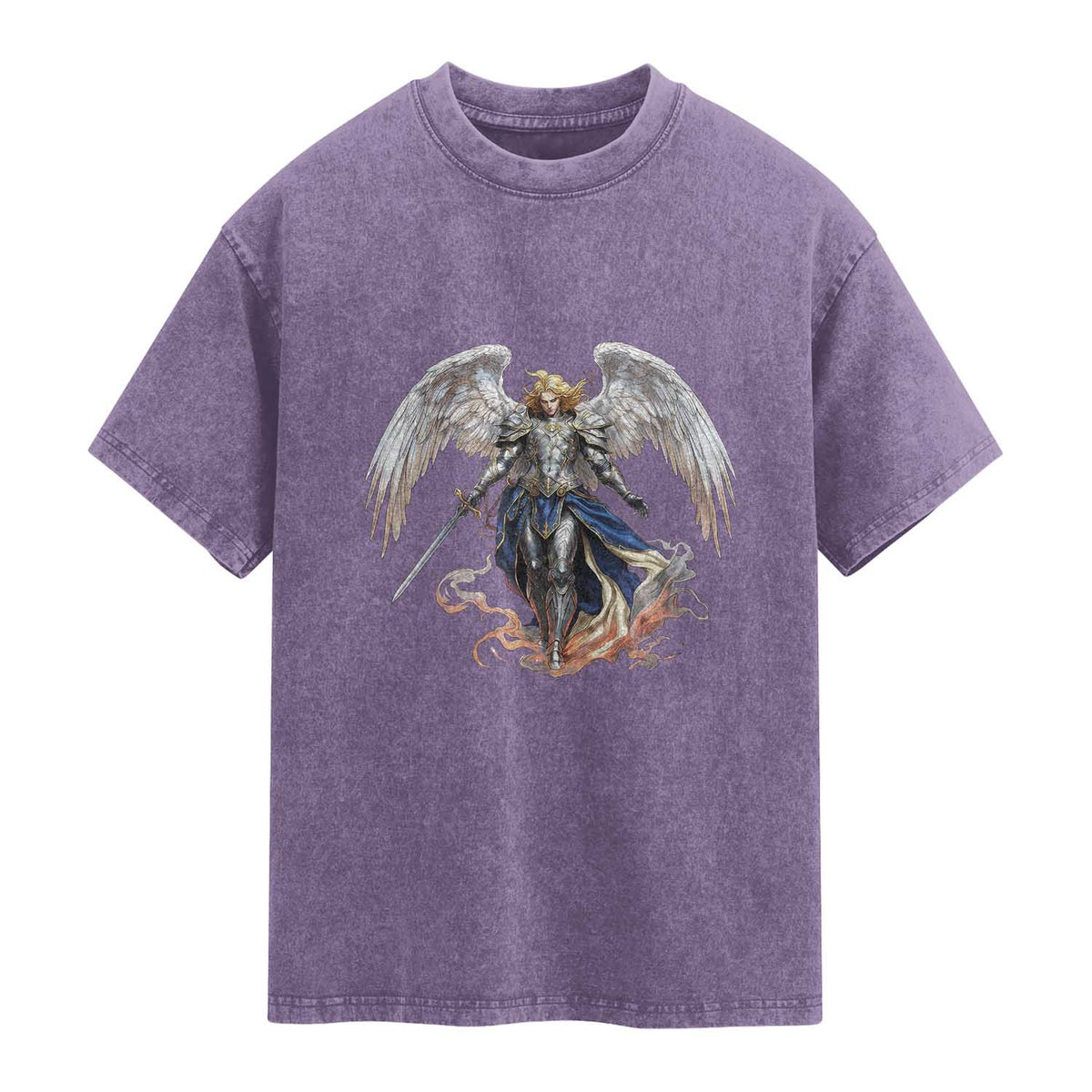 Archangel Saint Michael Warrior Washed Cotton T-Shirt Catholic Protection Gift