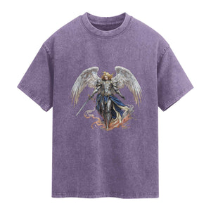Archangel Saint Michael Warrior Washed Cotton T-Shirt Catholic Protection Gift
