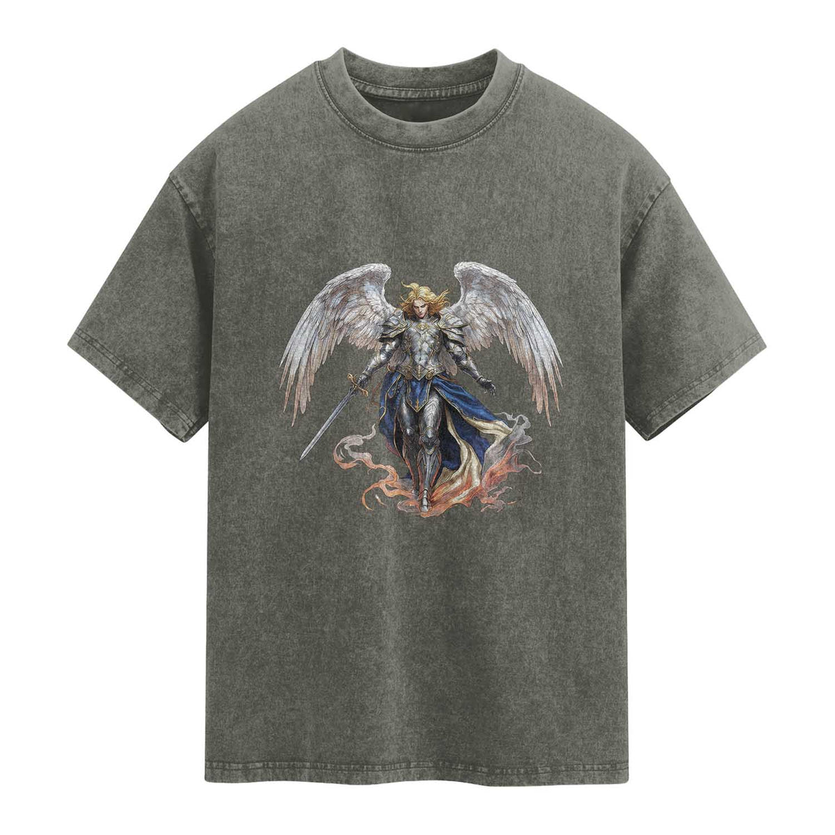 Archangel Saint Michael Warrior Washed Cotton T-Shirt Catholic Protection Gift