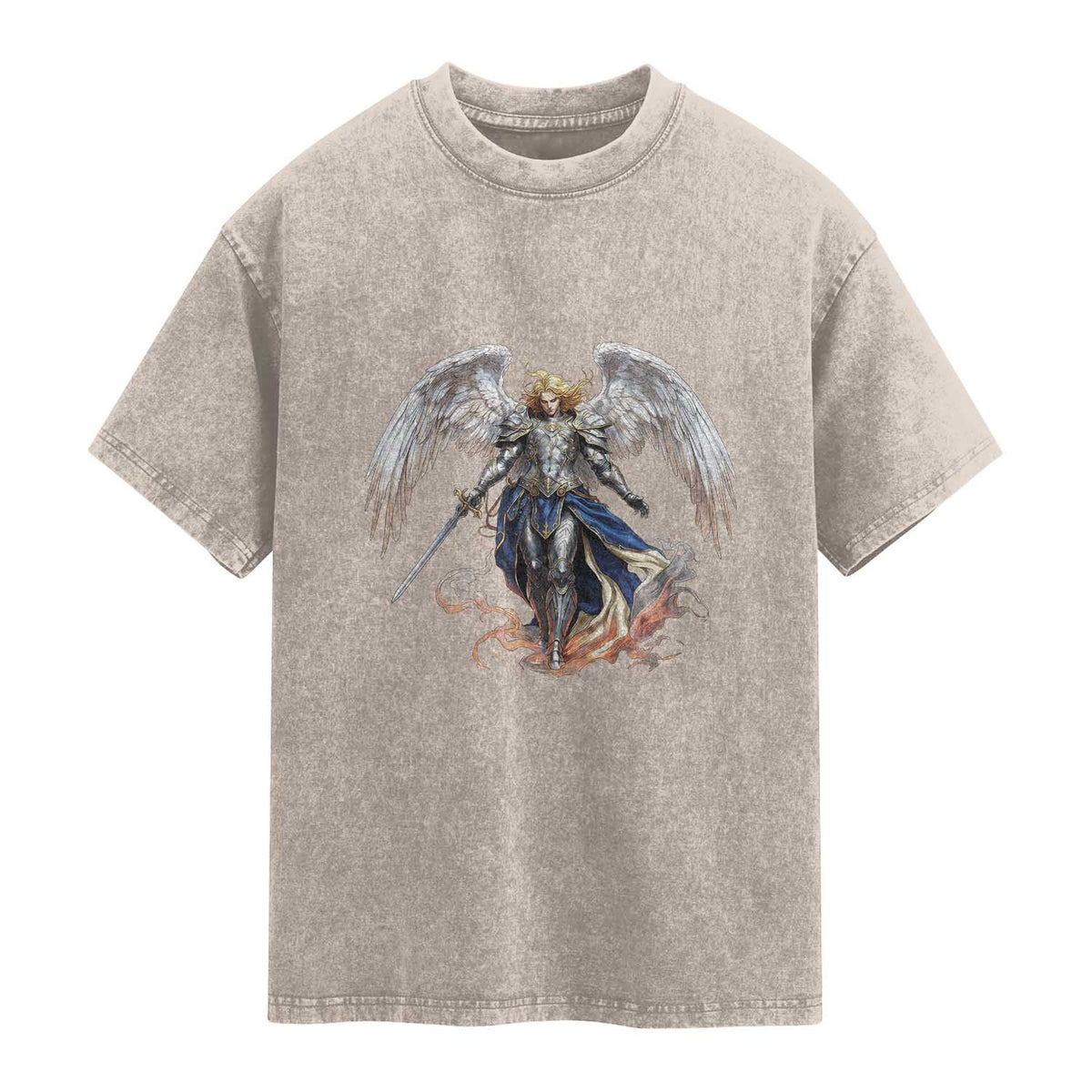 Archangel Saint Michael Warrior Washed Cotton T-Shirt Catholic Protection Gift
