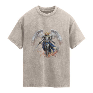 Archangel Saint Michael Warrior Washed Cotton T-Shirt Catholic Protection Gift