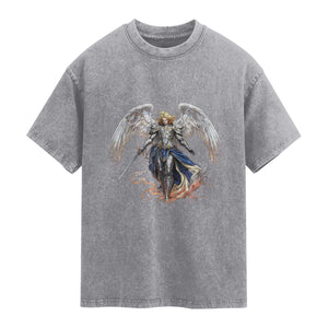 Archangel Saint Michael Warrior Washed Cotton T-Shirt Catholic Protection Gift