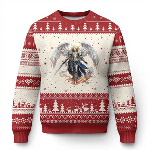 Archangel Saint Michael Warrior Ugly Christmas Sweater Catholic Protection Gift TS12 Beige Red Print Your Wear
