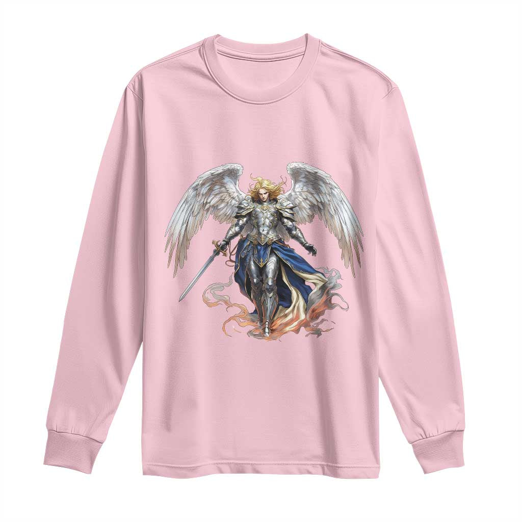 Archangel Saint Michael Warrior Long Sleeve Shirt Catholic Protection Gift TS12 Light Pink Print Your Wear