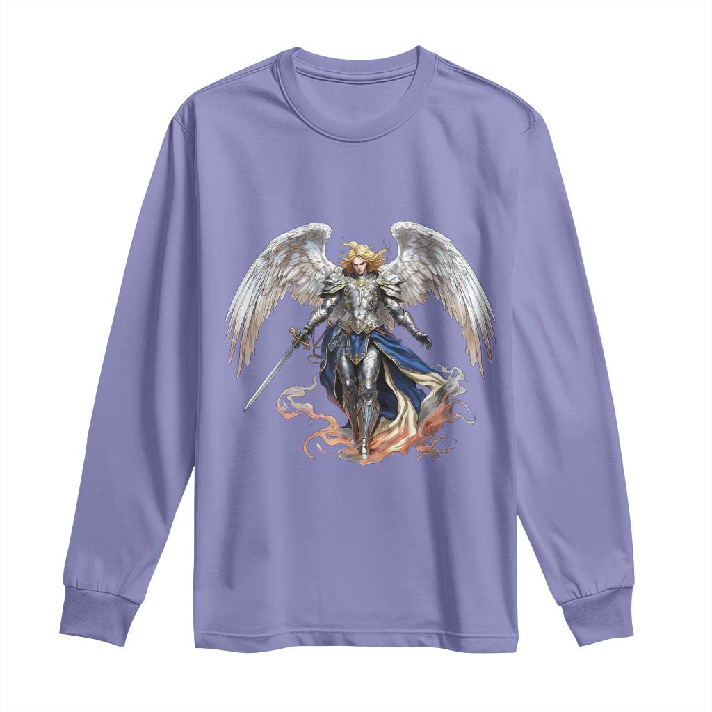 Archangel Saint Michael Warrior Long Sleeve Shirt Catholic Protection Gift TS12 Violet Print Your Wear
