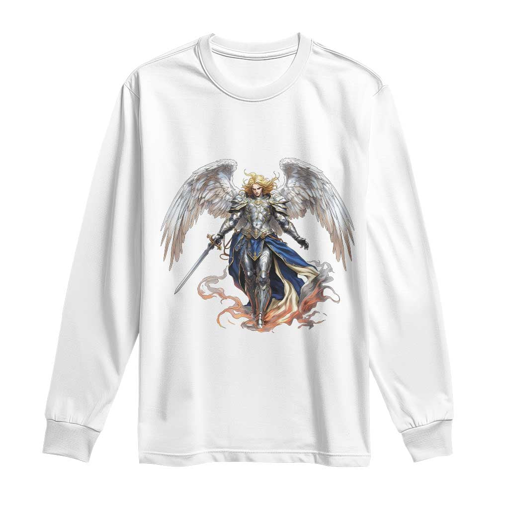 Archangel Saint Michael Warrior Long Sleeve Shirt Catholic Protection Gift TS12 White Print Your Wear