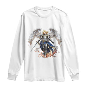 Archangel Saint Michael Warrior Long Sleeve Shirt Catholic Protection Gift TS12 White Print Your Wear