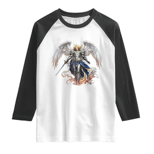 Archangel Saint Michael Warrior Raglan Shirt Catholic Protection Gift TS12 White Black Print Your Wear