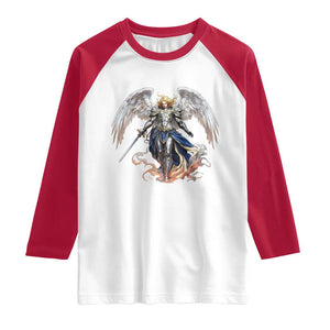 Archangel Saint Michael Warrior Raglan Shirt Catholic Protection Gift TS12 White Red Print Your Wear