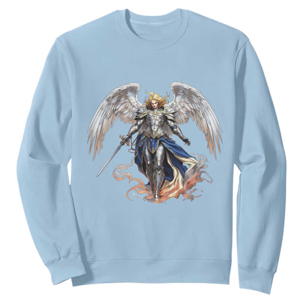 Archangel Saint Michael Warrior Sweatshirt Catholic Protection Gift TS12 Light Blue Print Your Wear