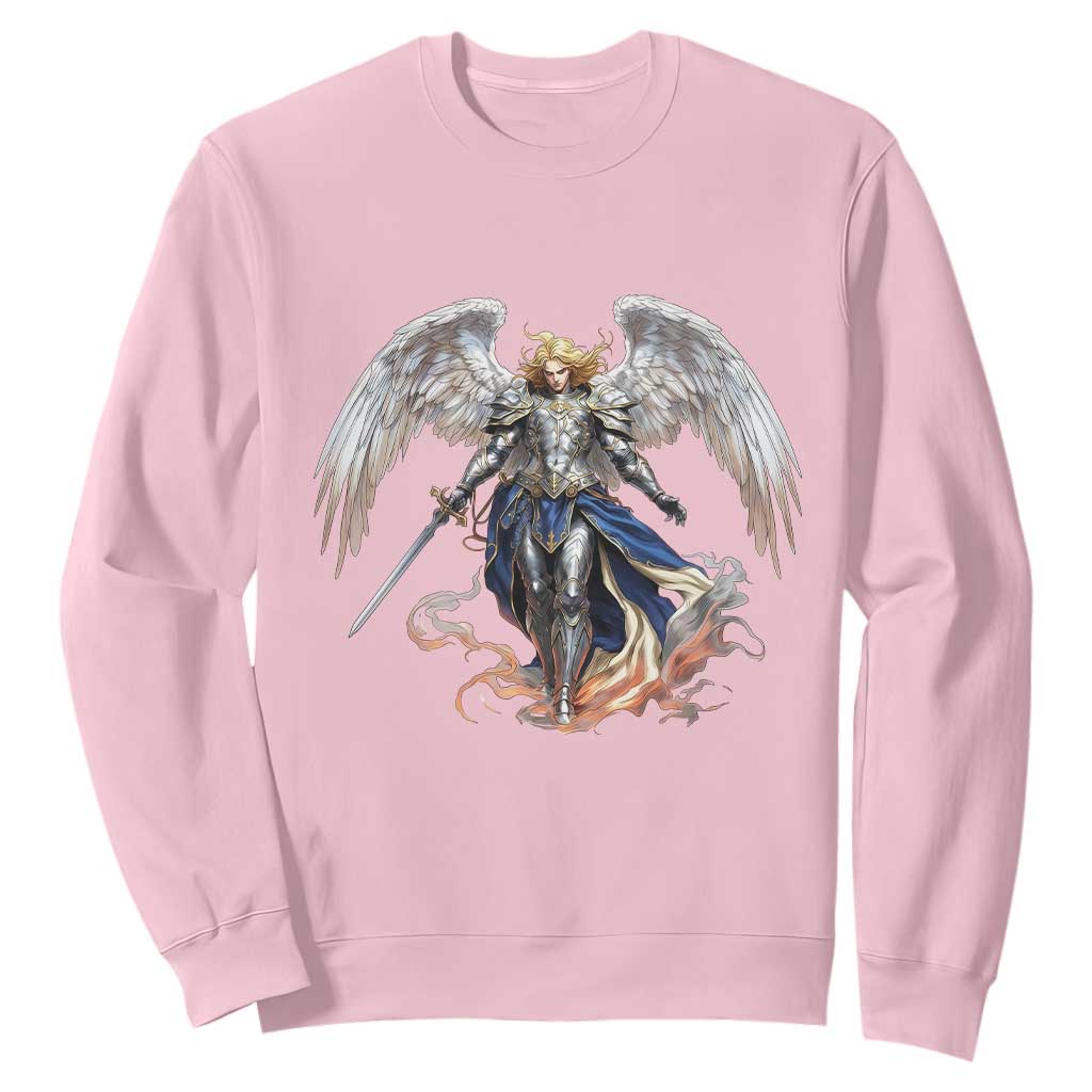 Archangel Saint Michael Warrior Sweatshirt Catholic Protection Gift TS12 Light Pink Print Your Wear