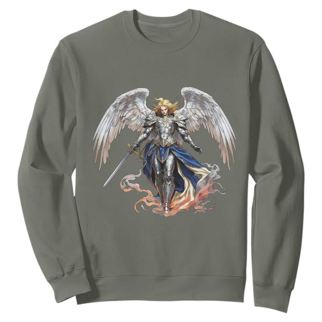 Archangel Saint Michael Warrior Sweatshirt Catholic Protection Gift TS12 Military Green Print Your Wear