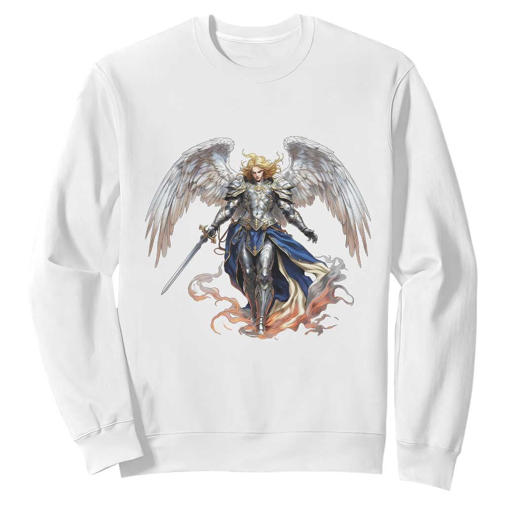 Archangel Saint Michael Warrior Sweatshirt Catholic Protection Gift TS12 White Print Your Wear