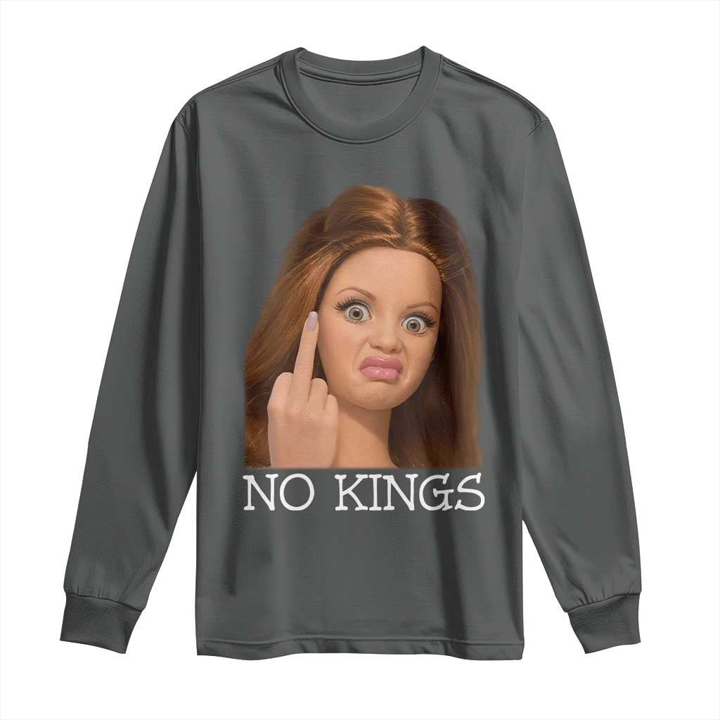 No Kings Long Sleeve Shirt Funny Disgusted Doll Face Meme TS12 Dark Heather Print Your Wear