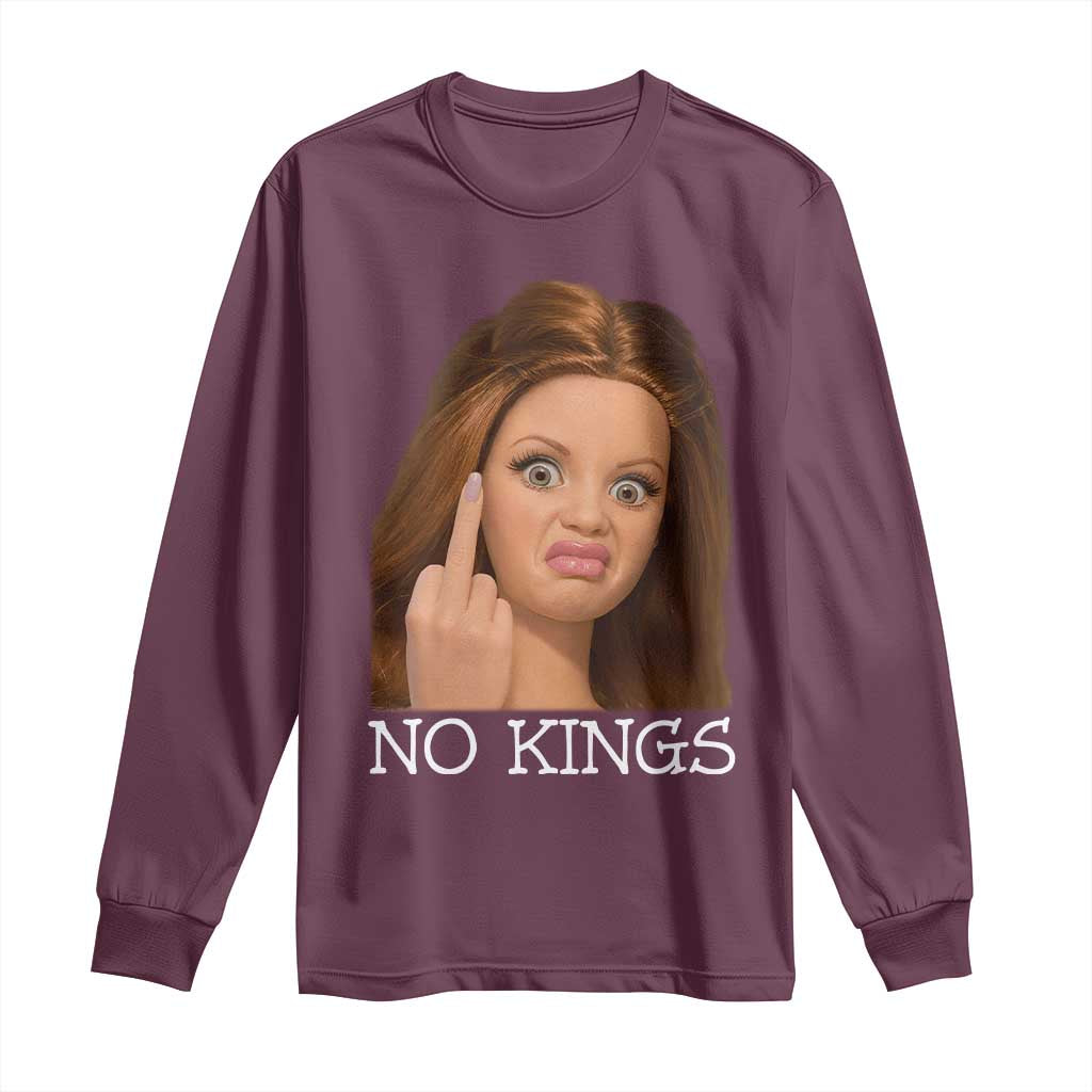 No Kings Long Sleeve Shirt Funny Disgusted Doll Face Meme TS12 Maroon Print Your Wear