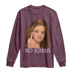 No Kings Long Sleeve Shirt Funny Disgusted Doll Face Meme TS12 Maroon Print Your Wear