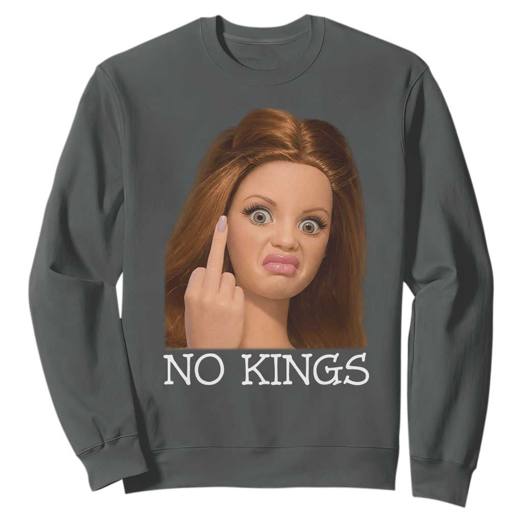 No Kings Sweatshirt Funny Disgusted Doll Face Meme TS12 Dark Heather Print Your Wear