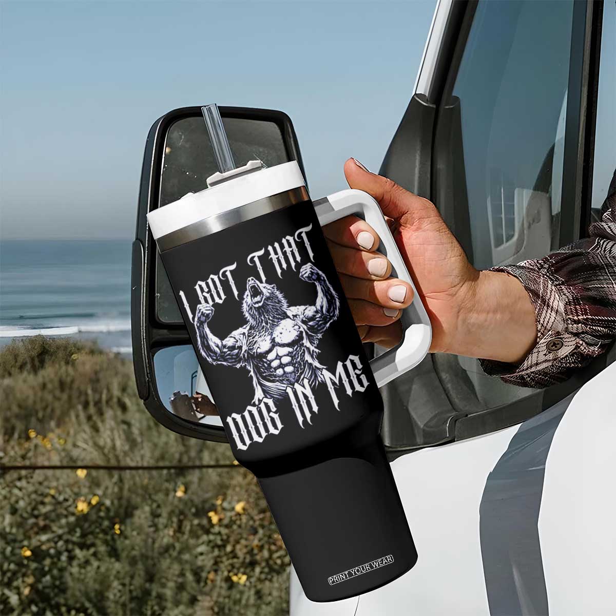 Funny Alpha Wolf Meme Tumbler With Handle I Got That Dog In Me TS12 Print Your Wear