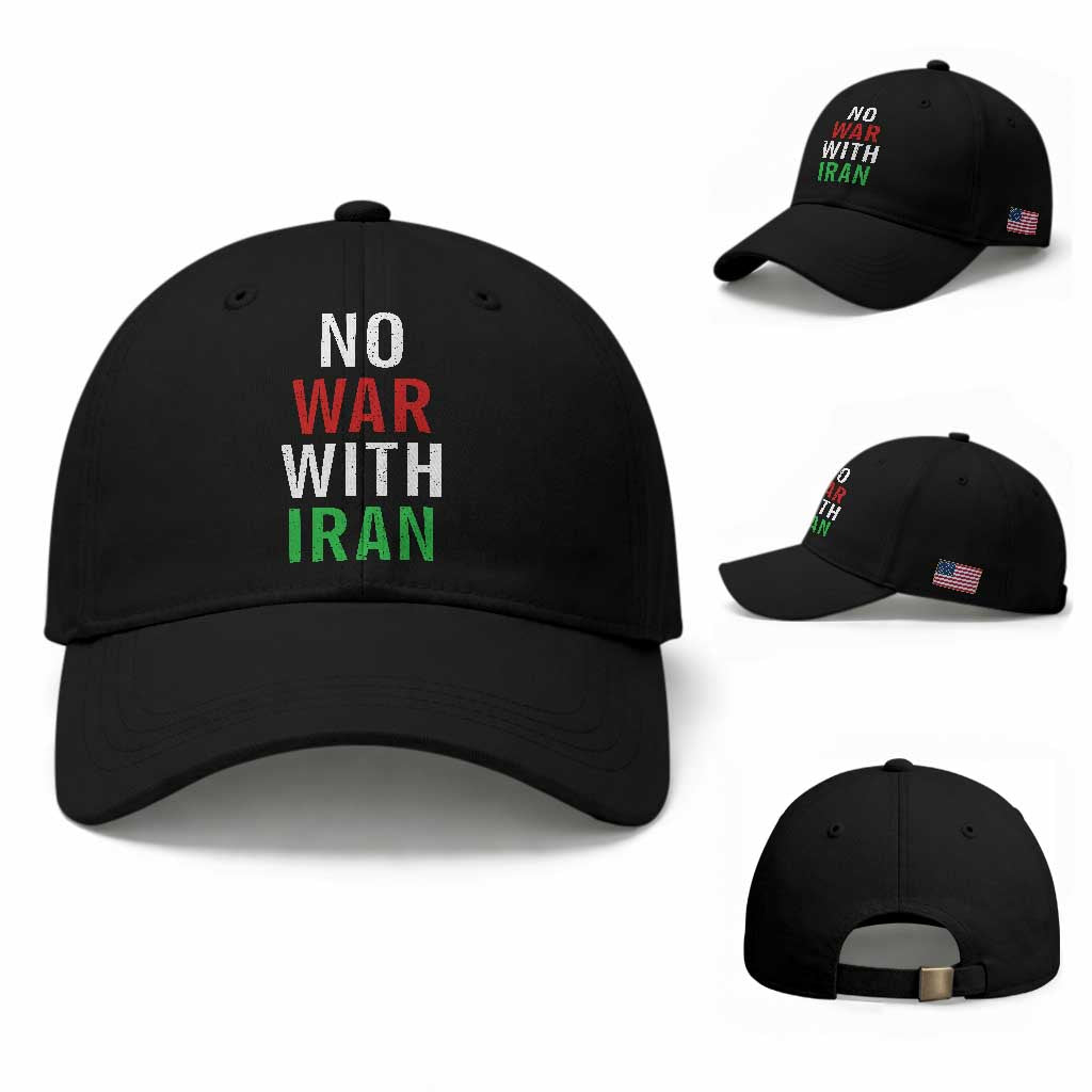 No War With Iran Baseball Cap Anti War Political Protest Statement TS12 Baseball Cap Universal Fit Black Print Your Wear
