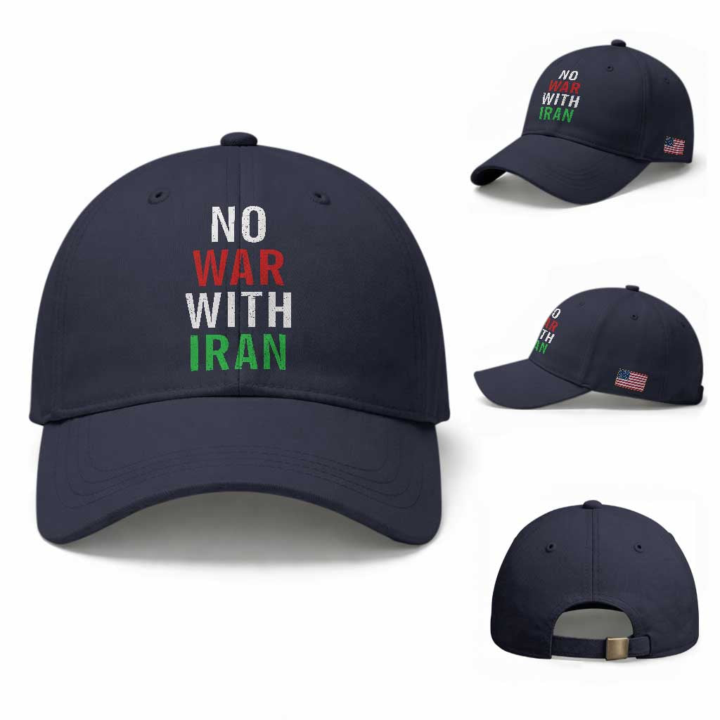 No War With Iran Baseball Cap Anti War Political Protest Statement TS12 Baseball Cap Universal Fit Navy Print Your Wear