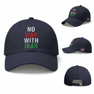No War With Iran Baseball Cap Anti War Political Protest Statement TS12 Baseball Cap Universal Fit Navy Print Your Wear