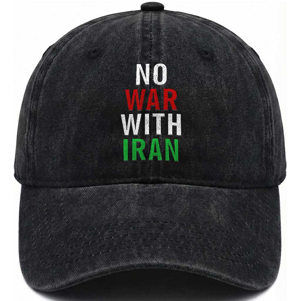 No War With Iran Washed Cotton Baseball Cap Anti War Political Protest Statement TS12 Print Your Wear