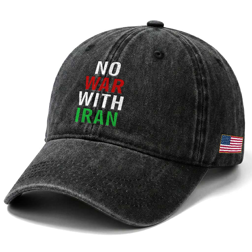 No War With Iran Washed Cotton Baseball Cap Anti War Political Protest Statement TS12 Print Your Wear