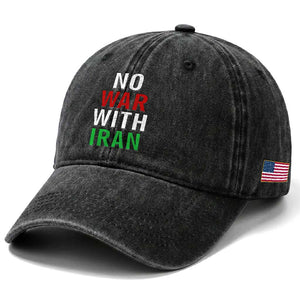 No War With Iran Washed Cotton Baseball Cap Anti War Political Protest Statement TS12 Print Your Wear