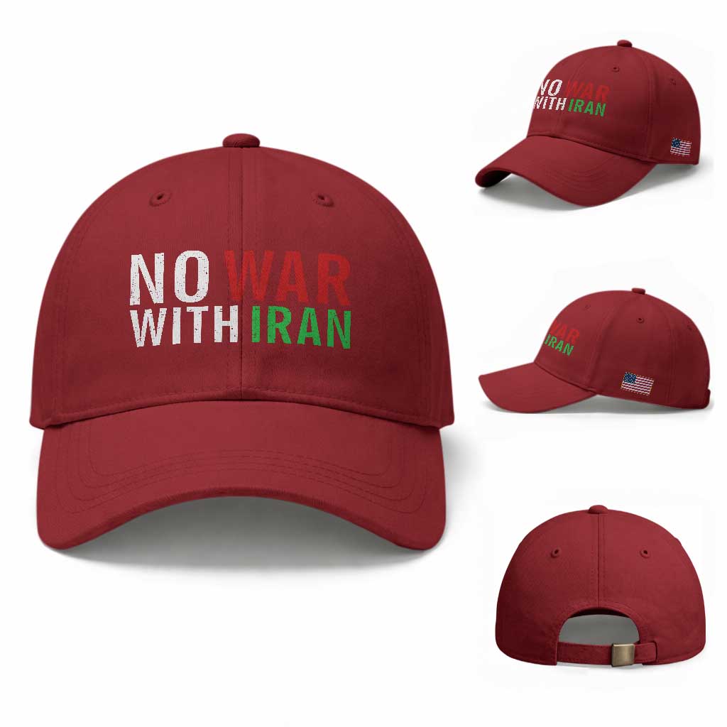 No War With Iran Baseball Cap Anti War Protest Apparel Gift TS12 Baseball Cap Universal Fit Cherry Red Print Your Wear