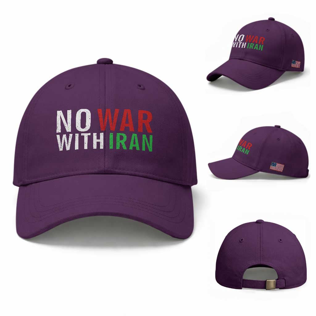 No War With Iran Baseball Cap Anti War Protest Apparel Gift TS12 Baseball Cap Universal Fit Purple Print Your Wear