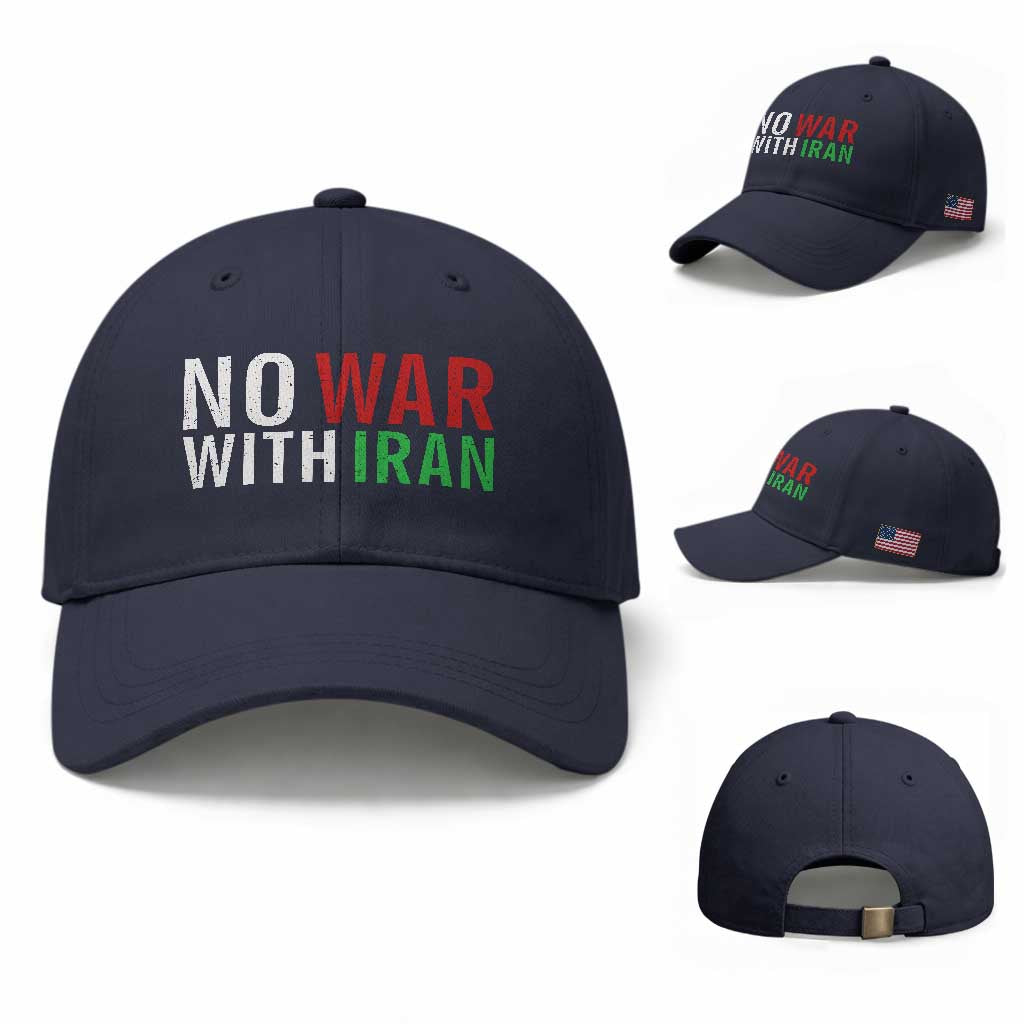 No War With Iran Baseball Cap Anti War Protest Apparel Gift TS12 Baseball Cap Universal Fit Navy Print Your Wear