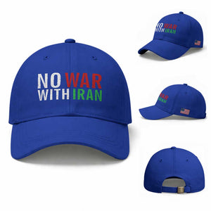 No War With Iran Baseball Cap Anti War Protest Apparel Gift TS12 Baseball Cap Universal Fit Royal Blue Print Your Wear