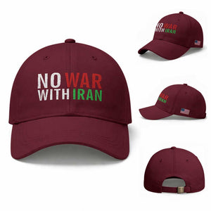 No War With Iran Baseball Cap Anti War Protest Apparel Gift TS12 Baseball Cap Universal Fit Maroon Print Your Wear