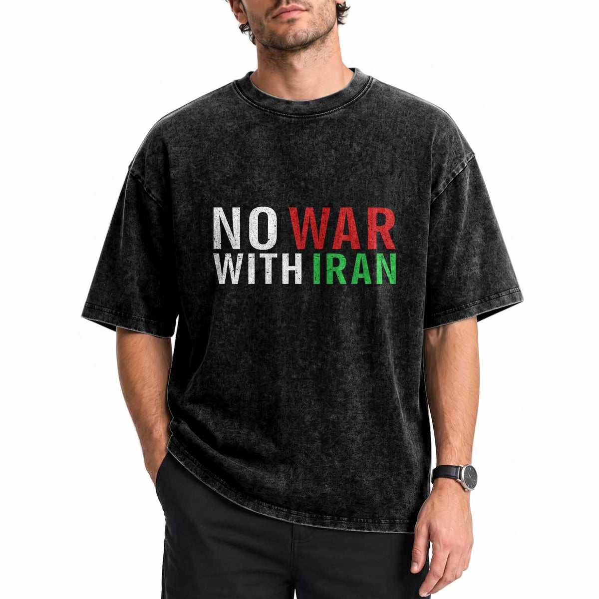 No War With Iran Washed Cotton T-Shirt Anti War Protest Apparel Gift